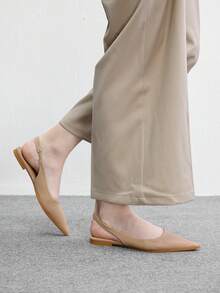 CUCCOO BIZCHIC 女款杏色尖頭簡約平底後扣slingback女鞋，輕量舒適百搭通勤平底鞋 - 杏色PU - 查看 3