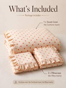 Cirelle 3pcs Ruffled Duvet Cover Set - Soft Polyester Polka Dot Bedding Set, Aesthetic Cottagecore Dot Quilt Cover With Ruffle Hem, 1 Duvet Cover + 2 Pillowcases (No Sheet & No Insert) - Light Yellow - View 6