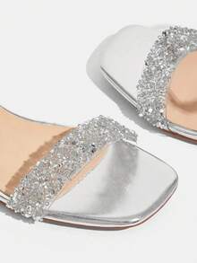 CUCCOO TILAWA Women's Fashion Crystal Glass Rhinestone Decorated High Heel Sandals For Outdoor Events And Parties, Spring Shoes, Spring Break Easter Prom Heels - Bright silver - View 6