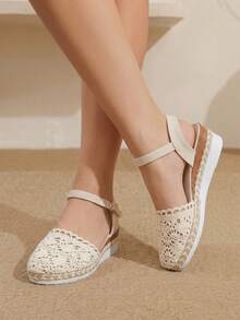 Styleloop Zapatos de plataforma y cuña sin cordones para mujer, punta puntiaguda con decoración de hebilla, adecuados para la temporada de vacaciones, primavera/verano - Malla blanca - Ver 6