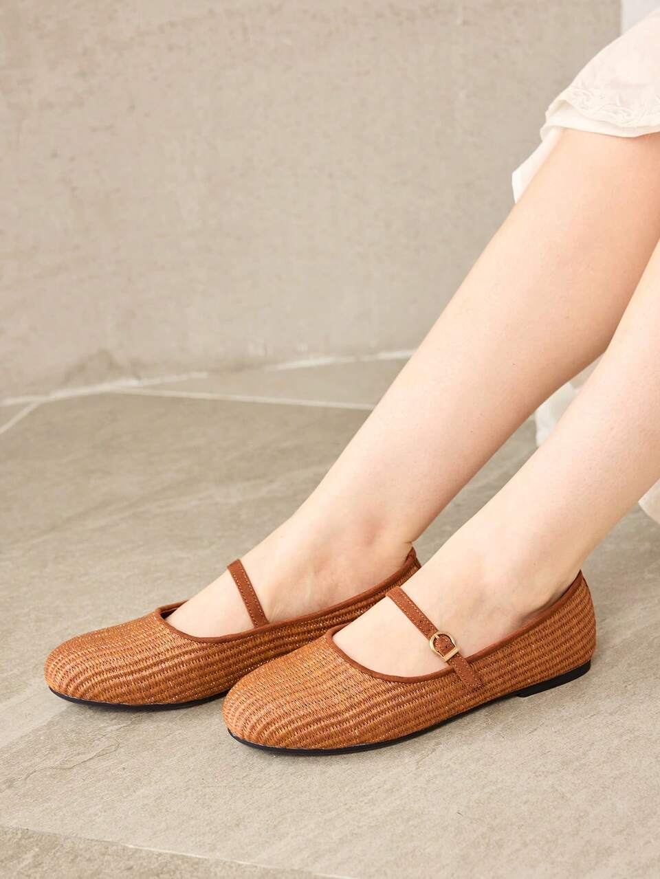 MOTF WOMEN'S WOVEN MARY JANE FLATS, ROUND TOE COMFORTABLE BALLET SHOES WITH BUCKLE STRAP, CASUAL DRESS SHOES FOR DAILY OFFICE BEACH FALL SHOES