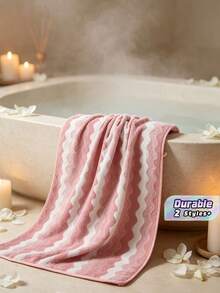 Simple Striped Coral Fleece Towel And Bath Towel. Crafted To Be Soft, Highly Water-Absorbent And Quick-Drying, Ideal For Family Daily Use. - Pink - View 1