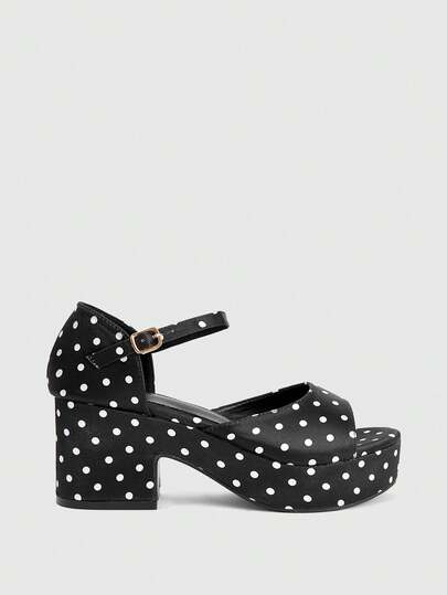 CUCCOO LuxiPop White Polka Dot Simulated Silk Surface Women's Wedge Heel Platform Sandals Summer Buckle Open-Toed High-Heeled Women's Shoes