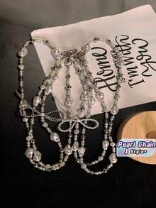 Silver Pearl Bow Diamond Ball Phone Lanyard, Detachable Crossbody Neck Strap For Phone, Camera Chain Bag Charm Pendant, Versatile Bling Jewelry Accessory For Daily & Party Outfit - Multicolor - View 1