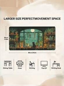 Black Cat Moon Garden Plant Desk Mat 30x80cm, Non-Slip Rubber Mouse Pad With Smooth Durable Surface, Quiet Art Design For Office Gaming Remote Work, Cat Plant Lover Gift Home Office Decor - summer - View 5