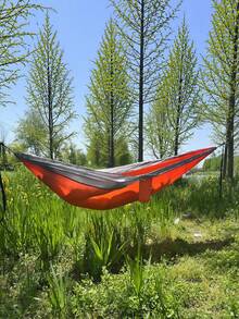 1pc Portable Two Tone Nylon Hammock With Carabiners Rope Storage Bag, Outdoor Camping Garden Swing Bed For Single Double Use - multicolor - View 8