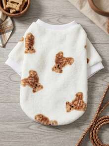 PETSIN 1 Pc Pet Cat Dog Universal Cute Bear Pattern Plush Thickened Warm Elastic Comfortable Round Neck Pet Clothing - Multicolor - View 2
