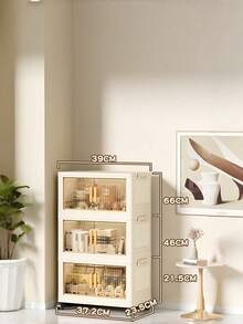1pc 40cm/50cm Width Folding Storage Cabinet,Clothes Closet Storage Box, Home Storage PortableWardrobe, Double Door Folding Box, 1-6 LayersOptional, Thickened Double Door With Wheels StorageCabinet, Home Use No-Installation Shelving Unit - Transparent Door - View 7