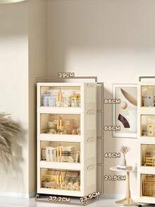 1pc 40cm/50cm Width Folding Storage Cabinet,Clothes Closet Storage Box, Home Storage PortableWardrobe, Double Door Folding Box, 1-6 LayersOptional, Thickened Double Door With Wheels StorageCabinet, Home Use No-Installation Shelving Unit - Transparent Door - View 9