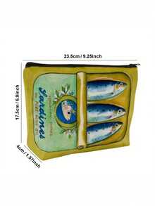 1PC Yellow Sardine Mini Zip Pouch Unique Retro Pencil Case With Zipper Portable Cute Stationery Organizer For School Office Gift - Multicolor - View 7