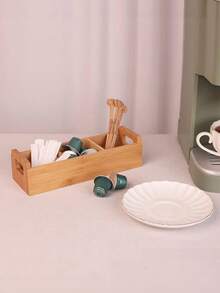 1 PC Bamboo Tea Bag Organizer Box With Handle Portable Coffee Sachet Storage Rack For Office Kitchen Countertop Minimalist Home Decor Stocking Stuffers Christmas Gift Idea Must Haves - log color - View 6