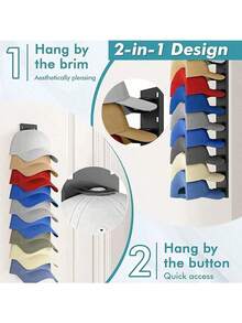 2 Pieces Baseball Cap Storage Rack, Strong Adhesive Wall-Mounted Hat Rack, Multi-Layer Hat Storage Display Rack, Wall-Mounted Hat Hooks Can Hang Multiple Hats, Suitable For Closet Doors And Bedrooms, Keeps Hats Neat And Wrinkle-Free - Multicolor - View 3
