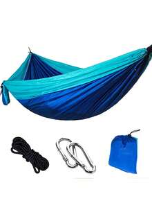 1pc Portable Two Tone Nylon Hammock With Carabiners Rope Storage Bag, Outdoor Camping Garden Swing Bed For Single Double Use - multicolor - View 18