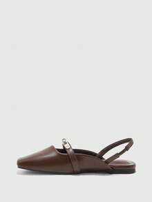CUCCOO BIZCHIC Women Shoes Small Square Toe Flat Bottom Brown Rear Strap Women's Low Vamp Flat Bottom Slingback Shoes Light, Comfortable And Simple Commuting Fall Shoes - Brown 3 # - View 8