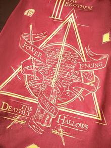 HARRY POTTER X SHEIN 復古字母與幾何印花寵物無袖背心，紅金色滾邊休閒寵物背心，貓狗四季通用衣，多尺寸 XXS-XXXXXL，輕量室內散步寵物穿著 - 磚紅色 - 查看 2