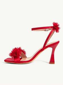 CUCCOO CHICEST Summer Burgundy Sardine Flower Square Toe Thick Heel Elegant Fairy Style Roman Ladies High Heel Sandals - Burgundy - View 8