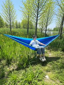 1pc Portable Two Tone Nylon Hammock With Carabiners Rope Storage Bag, Outdoor Camping Garden Swing Bed For Single Double Use - multicolor - View 9