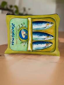 1PC Yellow Sardine Mini Zip Pouch Unique Retro Pencil Case With Zipper Portable Cute Stationery Organizer For School Office Gift - Multicolor - View 3