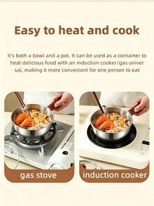 1pc Stainless Steel Cooking Pot, Household Noodle Pot, Kitchen Tool, Chocolate Melting Pot, Butter Pot, Mini Soup Pot - Silver - View 9