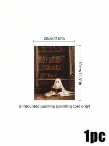 Muroi Mono 1pc Dark Academia Canvas Wall Art, Retro Painting Of Cute White Ghost Reading Book In Old Library, Gothic Spooky Art Print Poster, Home Aesthetic Wall Hanging Decor For Living Room Bedroom Halloween Decor - multicolor - View 14