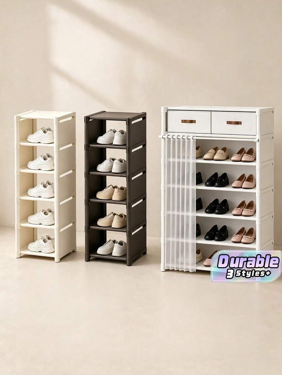 1 Pack Multi-Layer Shoe Rack With Curtain & Drawers, Household Large Capacity Curtained Shoe Storage Cabinet, Dustproof Shoe Display Organizer For Indoor Doorway, Ideal Home Storage And Holiday Gift - Multicolor - View 1