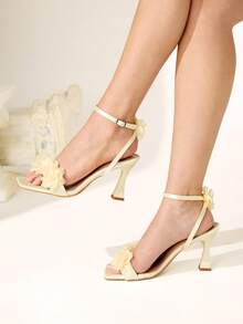 CUCCOO CHICEST Summer Yellow Sardine Flower Square Toe Thick Heel Elegant Fairy Style Roman Ladies High Heel Sandals - Yellow - View 5