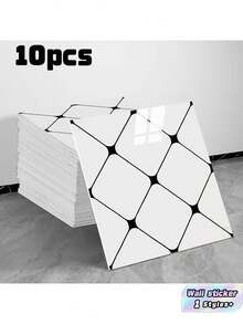 10片 0.9㎡ 深灰色大理石紋瓷磚貼紙 防水防潮 鋁塑板 自黏式壁紙 用於牆面翻新與裝飾 情人節、情人節婚禮、生日 - 黑白色斜格 - 查看 1