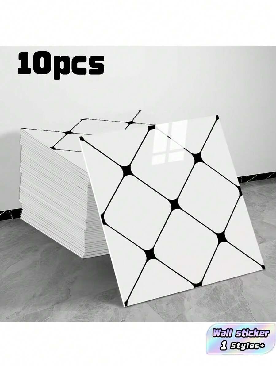 10片 0.9㎡ 深灰色大理石紋瓷磚貼紙 防水防潮 鋁塑板 自黏式壁紙 用於牆面翻新與裝飾 情人節、情人節婚禮、生日 - 黑白色斜格 - 查看 1
