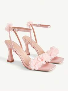 CUCCOO CHICEST Summer Pink Sardine Flower Square Toe Thick Heel Elegant Fairy Style Roman Ladies High Heel Sandals - Pink - View 8