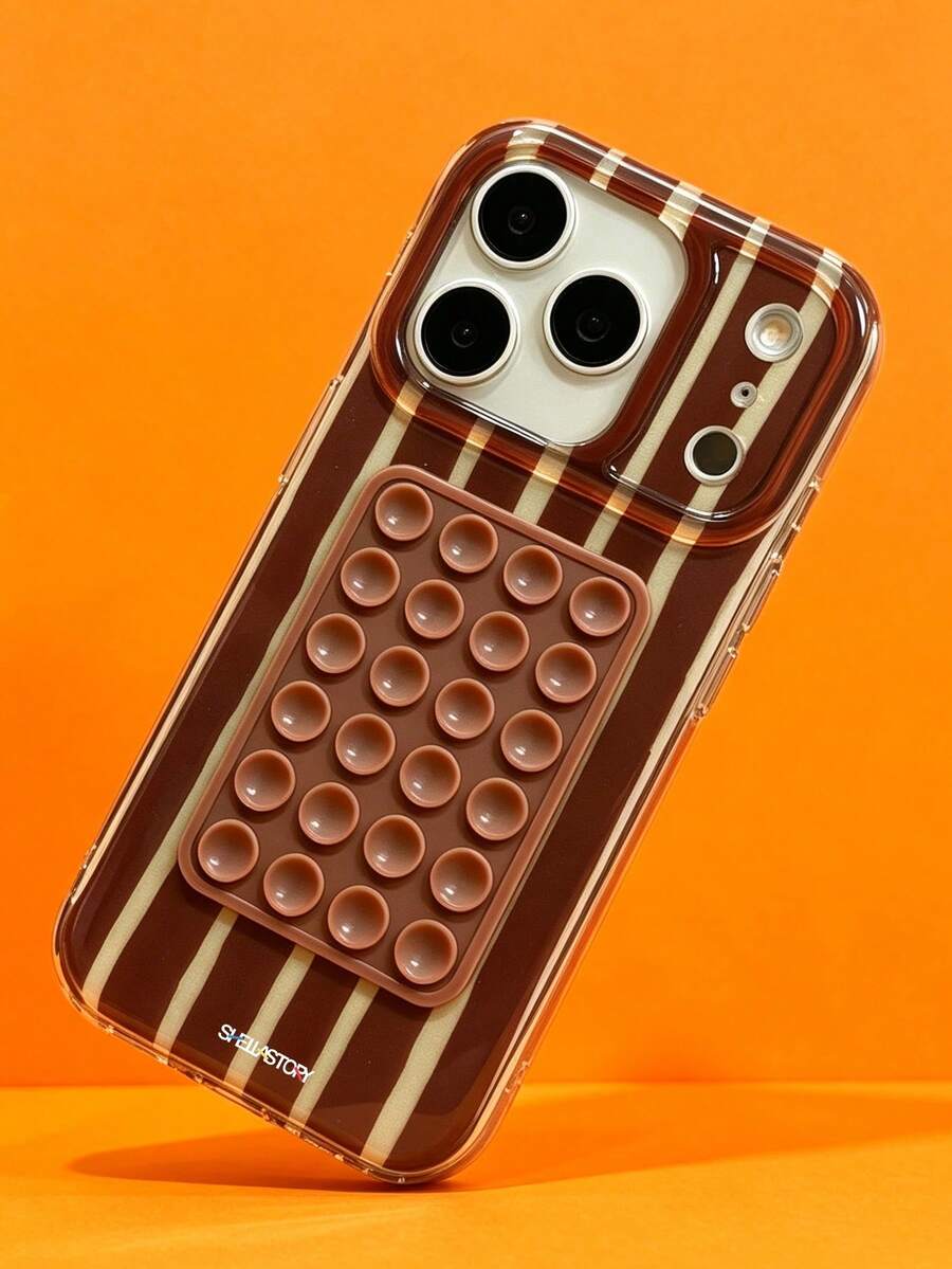 ShellaStory Fashion Dopamine Contrasting Colors Striped Suction Cup Phone Case Compatible With IPhone 17 Pro Max 17 Pro 16 14 13 15 Pro Max 14 15 16 Plus 14 15 13 16 17 Creative Candy Color Protective Cover - Brown - View 1
