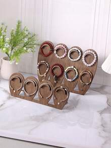 1pc Vintage Walnut Wood Multi Tier Bracelet Display Stand Creative Jewelry Holder Rack For Wristband Beaded Chain Bangles Desktop Organizer Showcase Retail Home Decor Stocking Fillers Christmas Gift Idea Must Haves - Brown - View 4