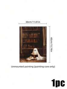 Muroi Mono 1pc Dark Academia Canvas Wall Art, Retro Painting Of Cute White Ghost Reading Book In Old Library, Gothic Spooky Art Print Poster, Home Aesthetic Wall Hanging Decor For Living Room Bedroom Halloween Decor - multicolor - View 18