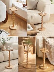 1pc Modern Round Wooden Side Table, End Table, Wooden Coffee Table, Wooden Coffee Table, Small Side Table, Multifunctional Base For Living Room, Sofa, Bedroom, Plant Stand, Home Decor Furniture, Suitable For Living Room, Bedroom, Bedside, Garden - Multicolor - View 3