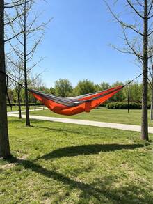 1pc Portable Two Tone Nylon Hammock With Carabiners Rope Storage Bag, Outdoor Camping Garden Swing Bed For Single Double Use - multicolor - View 2