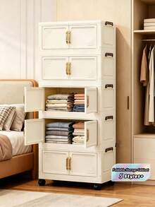 One Foldable Storage Cabinet, 50 Cm (19.69 Inches) Wide, Designed As A Portable Wardrobe For Home Use, Available In 1 To 5 Size Options. Features A Sturdy Double-Door Design With Wheels, Ideal For Organizing Clothes And Toys. - Cream Door - View 1