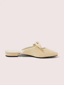 CUCCOO DOLLMOD Women's Black Casual Bow Hollow-Out Mule Flat Slip-On Shoes - Beige - Big Bow - View 5