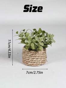 3pcs/Set Artificial Rattan Potted Plants, Seagrass Rope, 3 Identical Green Plants, Made Of PE And Polyester Fiber, Desktop Decor For School, Dorm, Office, Home, Back To School, Valentine's Day, Easter, Spring/Summer - Green - View 3