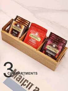 1 PC Bamboo Tea Bag Organizer Box With Handle Portable Coffee Sachet Storage Rack For Office Kitchen Countertop Minimalist Home Decor Stocking Stuffers Christmas Gift Idea Must Haves - log color - View 10