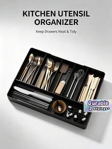 Expandable Silverware Drawer Organizer, Adjustable Kitchen Utensil Tray, Multi Compartment Cutlery Storage Tray For Kitchen Drawer Flatware Utensils Organization - Multicolor - View 1