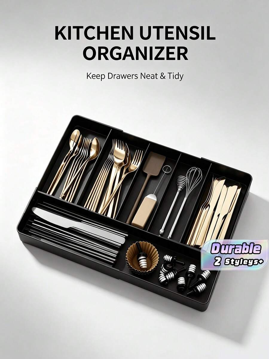 Expandable Silverware Drawer Organizer, Adjustable Kitchen Utensil Tray, Multi Compartment Cutlery Storage Tray For Kitchen Drawer Flatware Utensils Organization - Multicolor - View 1
