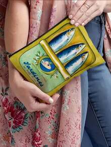 1PC Yellow Sardine Mini Zip Pouch Unique Retro Pencil Case With Zipper Portable Cute Stationery Organizer For School Office Gift - Multicolor - View 6