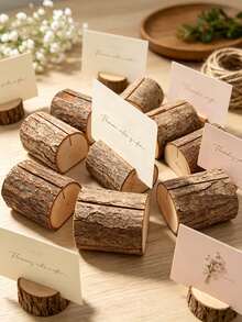 3Pcs Vintage Wooden Memo Clips Spiral Wire, Woodgrain Texture Hold Memos Cards Photos Notes, Kraft Table Cards For Wedding Party Table Numbers Name Tags - brown - View 5