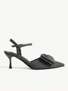 CUCCOO CHICEST Women Shoes Spring And Summer New Multi-Color Striped Cloth Pointed Empty Sandals, Bow Stiletto Buckle High Heels, Commuting Light And Famili - Grey - View 3