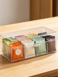 Dust-Proof Clamshell Tea Bag Storage Box With Separate Compartment, Multi-Functional Countertop Storage Container, Suitable For Coffee Capsules, Herbal Tea Bags And Beverage Bags - Transparent - View 3