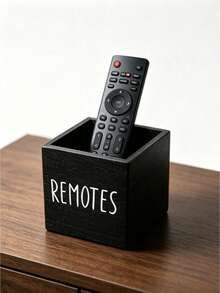1PC Wooden Remote Control Holder Organizer Caddy, Elegant TV Remote Box For Nightstand Table, Living Room & Bedroom Media Organizer To Keep Your Space Tidy - Black - View 4