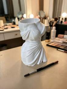 1PC Standard Compact 3D Printed Durable Lightweight Non Slip Scratch Resistant Versatile Creative Dress Shape Pen Holder Makeup Brush Organizer Stand Desktop Vanity Tray Storage Bucket For Home Office Desk Birthday Christmas Gift Stationery Supplies - White - View 8