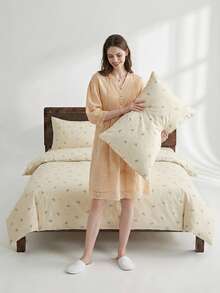 Veyra Day 3pcs Creamy Bow Duvet Cover Set, Soft Polyester Creamy & Blue Bowknot Bedding Set With Zipper Closure & 2 Pillow Shams (No Insert) - Multicolor - View 2