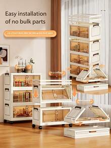 One Foldable Storage Cabinet, 50 Cm (19.69 Inches) Wide, Designed As A Portable Wardrobe For Home Use, Available In 1 To 5 Size Options. Features A Sturdy Double-Door Design With Wheels, Ideal For Organizing Clothes And Toys. - Cream Door - View 2
