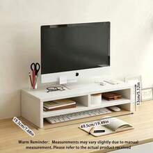 1pc Wooden Monitor Stand For Desk, Monitor Riser, Wooden Monitor Riser Desk Storage Cabinet, Computer Tv Shelf, Saving Desk Space Elevating Computer Stand With Keyboard Management, For Office And Dormitory Use, School Supplies, Back To School - Multicolor - View 2