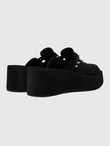 ROMWE Grunge Punk Retro Rivet Heel Mules Shoes Women's, Platform Sole Slip-On Punk Style Versatile Outdoor Slippers, Summer Wear Fall Shoes - Black - View 3